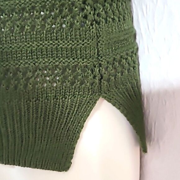 Listicle Army Green Sweater with White Lace Embroidered Longsleeves, Size Small - Picture 4 of 7